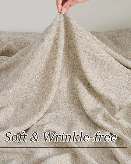 Beige Sheer Pinch Pleated Curtains 108 Inches Long 2 Panels,Back Tab Pleated Drapes Hooks Thick Linen Textured Boho Farmhouse Curtain for Dining Bedroom 70 Inch Wide Each Panel