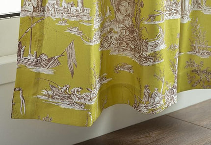 Maison d' Hermine Curtains for Living Room 100% Cotton 96 inch Length One Panel Light Filtering Toile Curtains for Bedroom Windows with Rod and Loop Pockets Drapes (Calais Celery, 50" W x 96" L)