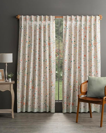 Maison d' Hermine Curtains for Living Room 100% Cotton 124 inch Length Two Panels Light Filtering Curtains for Bedroom Windows with Rod and Loop Pockets Drapes (Colmar, 50" W x 124" L)