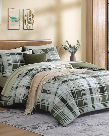 MaiRêve Olive Green Twin XL Comforter Set, Twin XL Bedding Sets for Boys Girls 5 Pieces for Dorm Farmhouse All Season Lightweight &Comfy with Fitted Sheet, Flat Sheet (Olive Green, 66"x90")