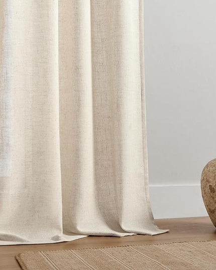 Joydeco Custom Linen Curtains for Living Room, Semi-Sheer Curtain 1 Panel Light Filtering Rod Pocket Back Tab (Linen, Custom Size)