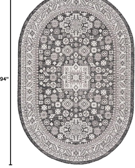Rugs.com Outdoor Aztec Collection Rug – 5' x 8' Oval Charcoal Gray Flatweave Rug Perfect for Living Rooms, Large Dining Rooms, Open Floorplans