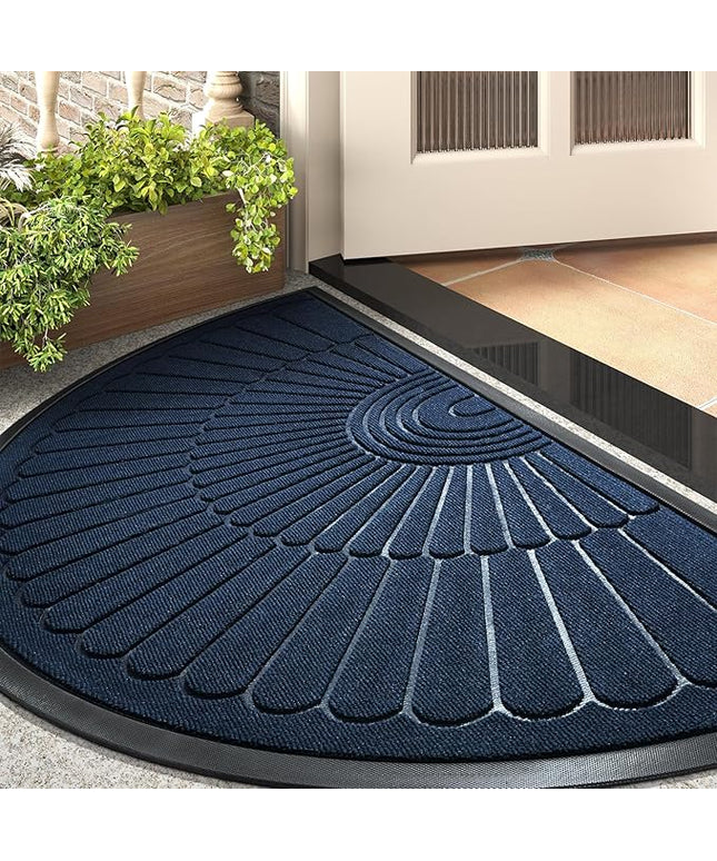 tchdio Door Mat Outdoor Indoor Entrance Doormat-Semicircular Durable Rubber Non Slip Front Door Mat for Outside Inside Entry Entryway Dirt Trapper WelcomeMat for Muddy Paws and Shoes-Blue 24”x47”