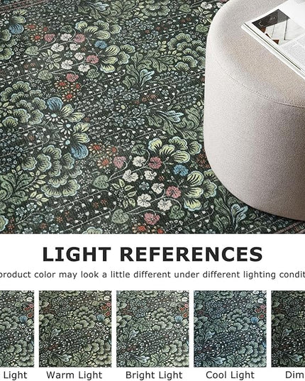2x3 Washable Area Rug, Dark Green Soft Rug for Entryway, Non-Slip Indoor Door Mat Boho Low-Pile Kitchen Rugs, Floor Modern Carpet for Entrance Kitchen Bedside Farmhouse