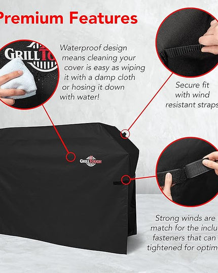 Heavy Duty BBQ Grill Cover for Outdoor Grill, 72 Inch – Waterproof, Weather Resistant, UV & Fade Resistant with Adjustable Straps – Gas Grill Cover for Weber, Genesis, Charbroil, etc. Black