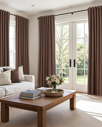 Guken 100% Blackout Curtains 120 Inch Length 2 Panels Set for Living Room Bedroom Back Tab Thermal Insulated Black Out Linen Drapes Room Darkening Cappuccino,52x120