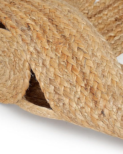 Hand Woven Jute Area Rug - 5' Round - Rustic Beige Reversible Farmhouse Rugs for Bedroom, Kitchen, Living Room - Vintage Natural Braided Entry Floor Décor Circle Boho 5 Foot Round Rug