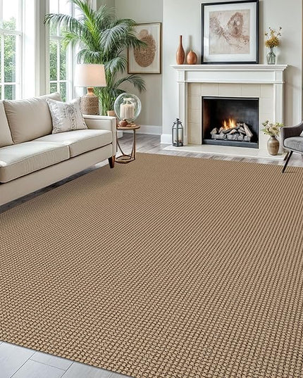 KOZYFLY Washable Area Rug 7.5x10 ft Rubber Backed Non Slip Rugs for Living Room Braided Cotton Bedroom Rug Woven Office Rugs Indoor Floor Carpets for Dining Bedroom Living Room, Tan/Orange/Brown