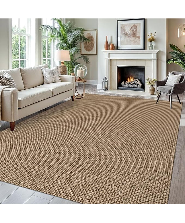 KOZYFLY Washable Area Rug 7.5x10 ft Rubber Backed Non Slip Rugs for Living Room Braided Cotton Bedroom Rug Woven Office Rugs Indoor Floor Carpets for Dining Bedroom Living Room, Tan/Orange/Brown