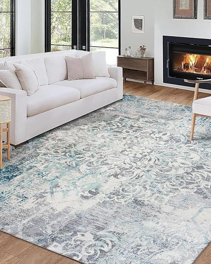 ReaLife Rugs Machine Washable Area Rug Runner - Living Room Bedroom Bathroom Kitchen Entryway Office - Padded Low Pile Stain Resistant Premium - Boho Vintage Bohemian - Blair - Grey 3' x 5'