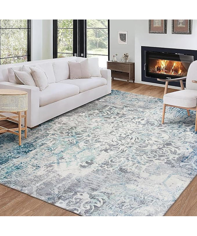 ReaLife Rugs Machine Washable Area Rug Runner - Living Room Bedroom Bathroom Kitchen Entryway Office - Padded Low Pile Stain Resistant Premium - Boho Vintage Bohemian - Blair - Grey 3' x 5'