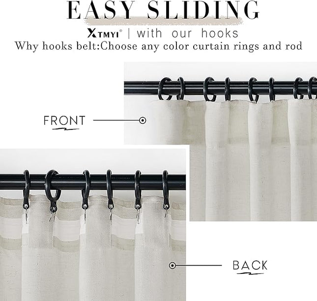 XTMYI 63 Inch Length Linen Sheer Curtains for Bedroom 2 Panels Back Tab Hooks Pleat Rod Pocket Light Filtering Semi Transparent Opaque Drapes for Living Room Bathroom Window,50x63 in Long,Cream Beige