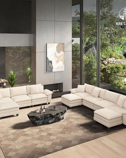 HERA'S HOUSE 88" Modular Sectional Sofa, Loveseat Couches for Living Room, Comfy Cloud Couch 2-Seater Deep Seat Sofa with Throw Pillow, Corduroy Beige