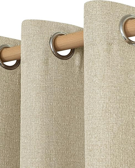 LAMIT Natural Linen Curtains 84 inch Long 2 Panels, Linen Textured Thermal Insulated Bedroom Curtains Grommet Privacy Burlap Boho Drapes for Living Room/Farmhouse, W52 x L84, Camel