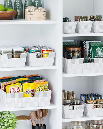 Baskets For Organizing Set Of 9 White - Storage Baskets For Shelves - Perfect Closet Organizer Bins, Bathroom Basket, and Pantry Basket - Small Storage Bins For Shelves - Bin For Organization