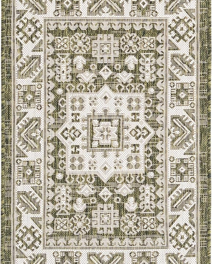 Rugs.com Outdoor Aztec Collection Rug – 2' x 3' Green Flatweave Rug Perfect for Living Rooms, Large Dining Rooms, Open Floorplans