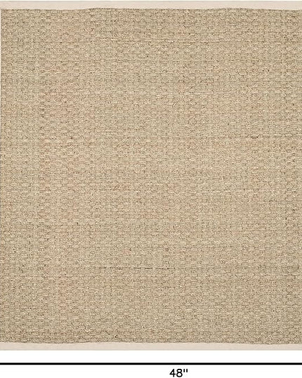 SAFAVIEH Area Rug 4' Square - Natural Fiber Collection - Natural & Ivory, Seagrass, Basketweave Pattern with Border (NF114J)