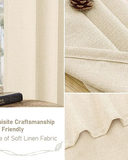 LAMIT Linen Blend Light Beige Curtains 78 Inch Length for Living Room, Grommet Light Filtering Panels Neutral Country Rustic Farmhouse Boho Drapes for Bedroom, 2 Panels Set, 52 x 78 inch