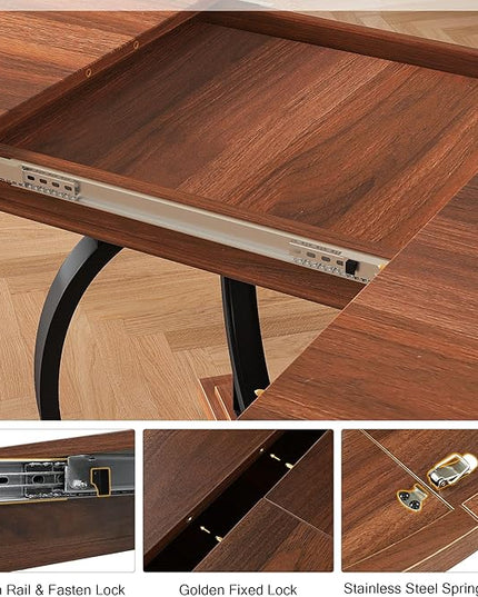 59" Round Extendable Dining Table for 4-6, Modern Oval Kitchen Table with Heavy Duty Curved Legs & Wood X-Based, MDF Board with Spring Buckle, Space Saving, Dining Kitchen Living Room, Walnut