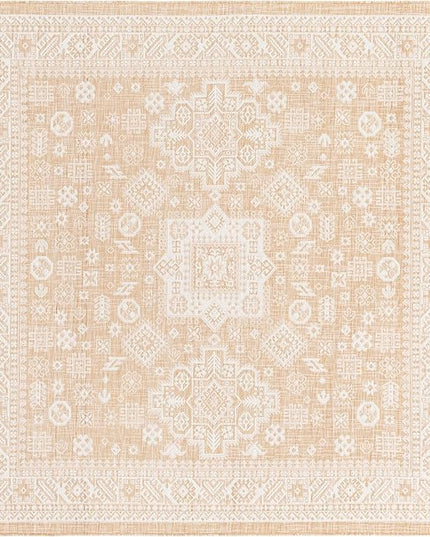Rugs.com Outdoor Aztec Collection Rug – 8 Ft Square Natural Flatweave Rug Perfect for Living Rooms, Kitchens, Entryways