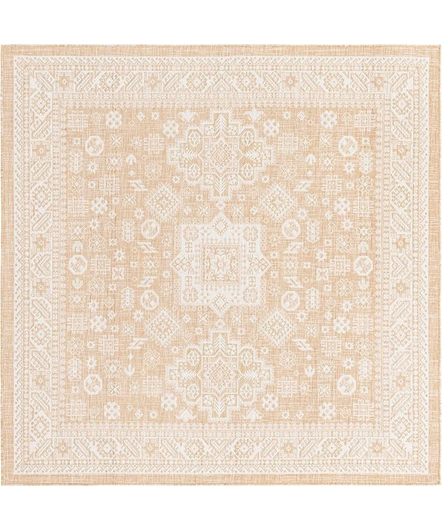 Rugs.com Outdoor Aztec Collection Rug – 8 Ft Square Natural Flatweave Rug Perfect for Living Rooms, Kitchens, Entryways