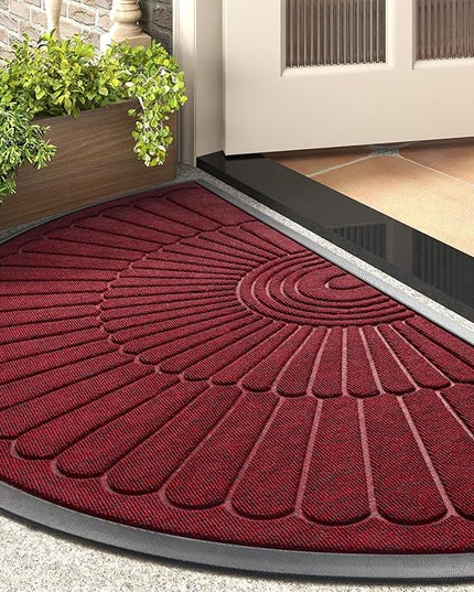 tchdio Door Mat Outdoor Indoor Entrance Doormat-Semicircular Durable Rubber Non Slip Front Door Mat for Outside Inside Entry Entryway Dirt Trapper WelcomeMat for Muddy Paws and Shoes-Red 24”x47”