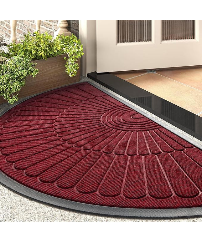 tchdio Door Mat Outdoor Indoor Entrance Doormat-Semicircular Durable Rubber Non Slip Front Door Mat for Outside Inside Entry Entryway Dirt Trapper WelcomeMat for Muddy Paws and Shoes-Red 24”x47”