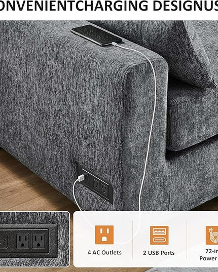 VANOMi Large Modular Sectional Sofa, Oversized Couch with Charging Station, Cloud Couch Deep Seat Sofa with Thick Cushion, Convertible Sectional Couches for Living Room Office Apartment