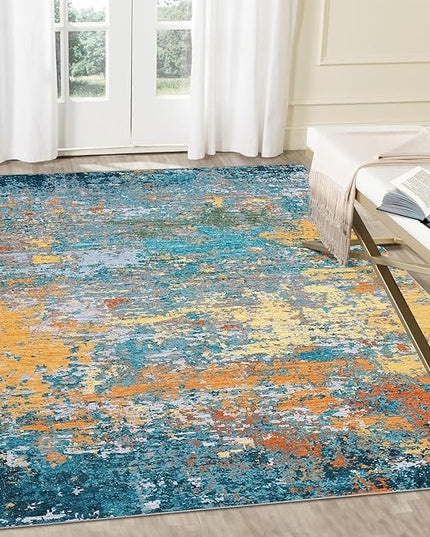 Modern Abstract Rug 3x5 Washable Rug Non Slip Stain Resistant for Bedroom Living Room Non Shedding Low Pile Indoor Floor Cover,Multi Color