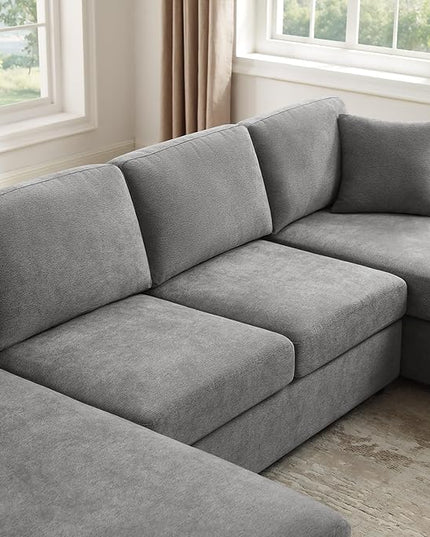 VANOMi 118'' U Shaped Sectional Sofa, 4 Seat Modern Sectional Couch, Double Chaise Longue, Cozy Chenille Sofa Couches for Living Room Apartment, Grey