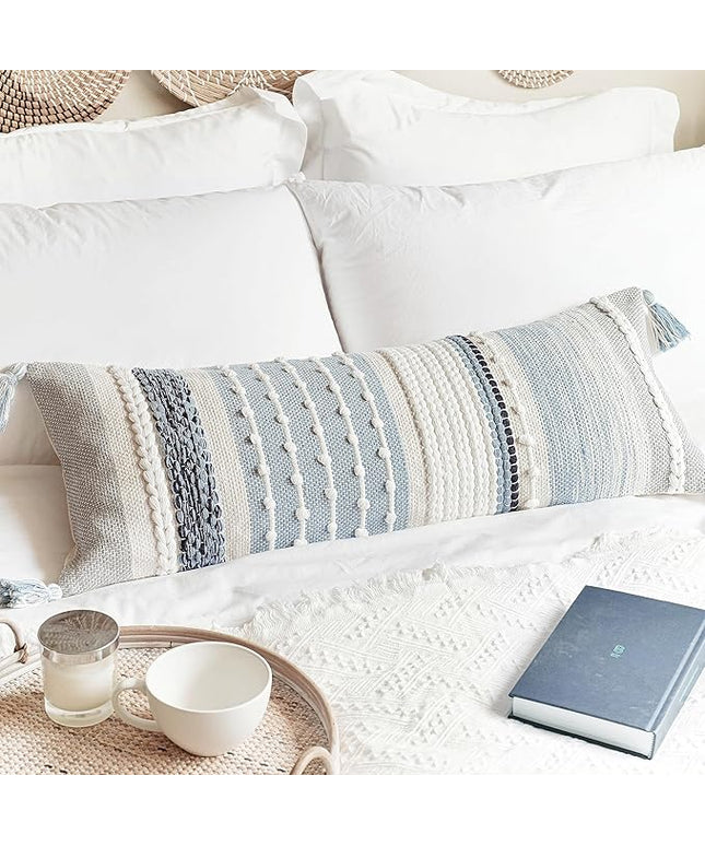 BlissBlush Coastal Blue Decorative Lumbar Pillow Cover 14x36 Boho Long Body Pillow for Bed Farmhouse Lumbar Throw Pillow for Couch Modern Accent Textured Throw Pillowcase