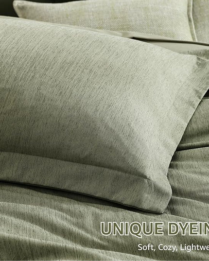Monbix Queen Comforter Set - 7 Pieces Cationic Dyeing Sage Green Bed in a Bag Queen Bedding Sets with Comforter, Sheets, Pillowcases & Shams, Reversible Bedding Comforters Sets
