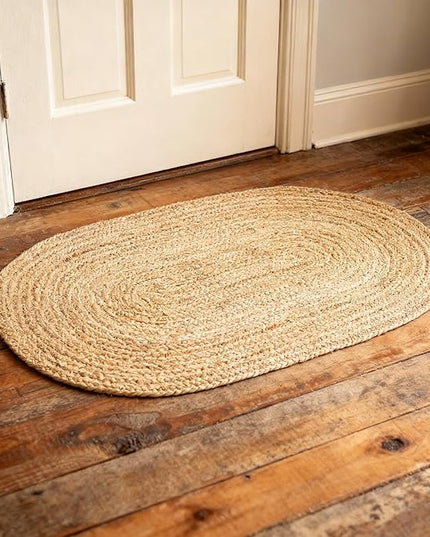 REDEARTH · Oval Area Rug - 2'x3' Braided Natural Jute with Non-Skid Backing - Handwoven Boho Rug for Bedroom, Kitchen, Living Room - Farmhouse Aesthetic Home Decor - Durable Handmade Rug