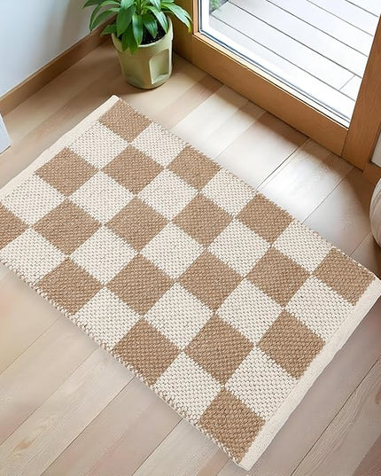 REDEARTH · Jute Cotton Area Rug, Sustainable Handwoven, Non-Shedding, Soft & Durable – Reversible, Neutral Tones for Home Décor in Living Room, Dining, Bedroom (Gridstone Natural, 2'x3'), Set of 2