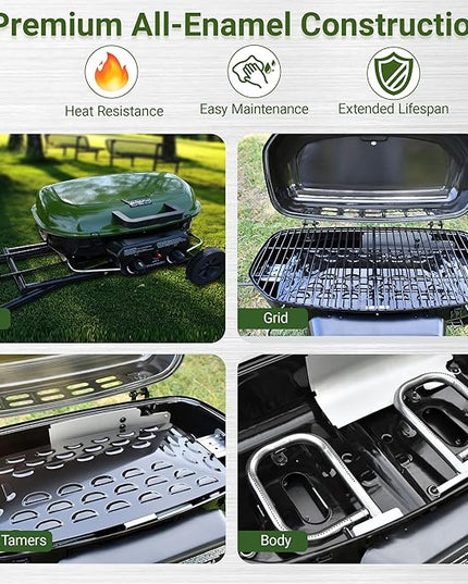 Brand-Man Portable Gas Grill, Propane Standup Grill with Folding Cart & Push-Button Ignition, Ideal for Camping, Tailgating, BBQ, Backyard, Patio & More