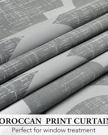 Beauoop 100% Blackout Curtains 96 Inches Long 2 Panels for Bedroom Living Room Grey Moroccan Geo Room Darkening Thermal Insulated Soundproof Grommet Top Window Treatments Drapes, 50x96 Set of 2