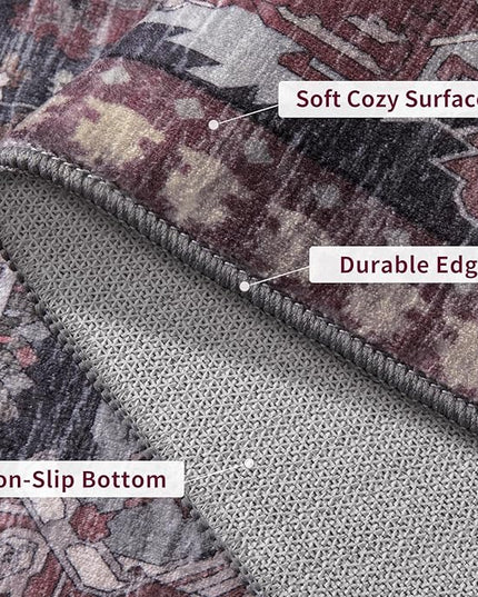 Ciicool Area Rug 5x7ft Washable Rugs for Living Room Non-Slip Indoor Rugs Large Low-Pile Mat Floor Carpet Vintage Rug for Bedroom Dinning Foyer Decor