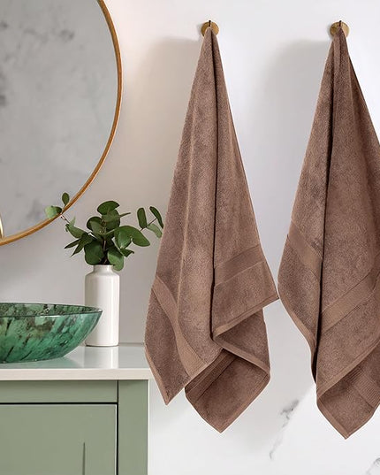 Superior Egyptian Cotton Pile Bath Towel Set of 2, Ultra Soft Luxury Towels, Thick Plush Essentials, Absorbent Heavyweight, Guest Bath, Hotel, Spa, Home Bathroom, Shower Basics, Chocolate