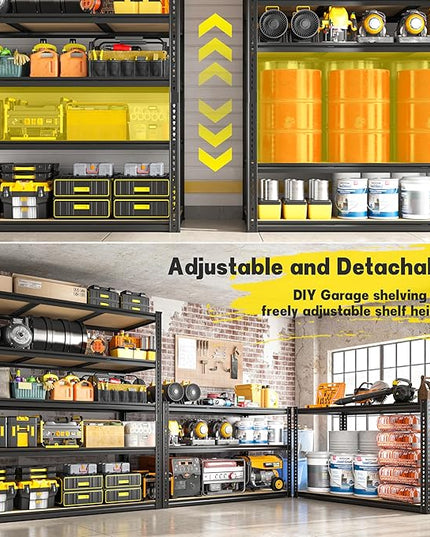 48" W Garage Shelving Heavy Duty 2800LBS Garage Storage Shelves, 5 Tier Adjustable Metal Shelving Unit Utility Rack Shelf for Warehouse, Pantry, Closet, Kitchen 72" H x 48" W x 18" D, Black
