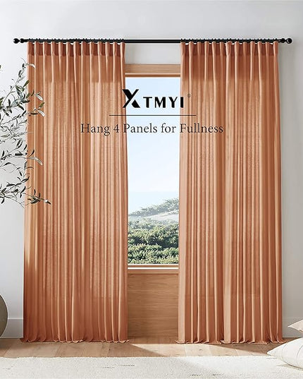 XTMYI Rusty Burnt Orange Curtains 2 Panels,Sheer Linen Medium Dusty Mecca Ocher Tone Rustic Cabin Curtains for Bedroom Living Room,108 Inches Long,Light Brown Red