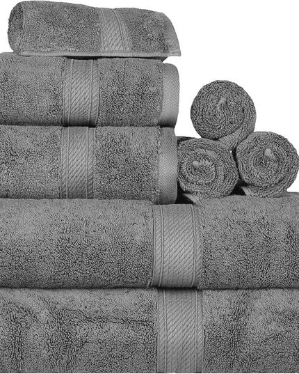 Superior Egyptian Cotton Pile 8 Piece Towel Set, Includes 2 Bath, 2 Hand, 4 Face Towels/Washcloths, Ultra Soft Luxury Towels, Thick Plush Essentials, Guest Bath, Spa, Hotel Bathroom, Charcoal