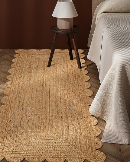 Hand Woven Jute Area Rug - 2.5' x 6' Feet - Rustic Beige Reversible Rectangular Rugs for Bedroom, Kitchen, Living Room - Vintage Natural Braided Entry Floor Décor Boho Jute Rug 30 X72 Inches