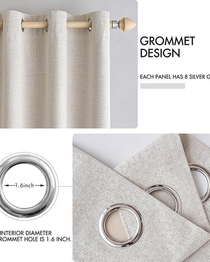 MIULEE 100% Blackout Polyester Textured Curtains for Bedroom Solid Thermal Insulated Ivory Grommet Room Darkening Curtains & Drapes Luxury Decor for Living Room Nursery 52 x 90 Inch (2 Panels)
