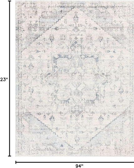 BoutiqueRugs Orrick Oriental Boho Vintage Area Rug - Farmhouse Traditional Patterned Carpet for Living Room, Bedroom - Pale Blue, Aqua, Cream, Brown - 7'10" x 10'3" (8x10)