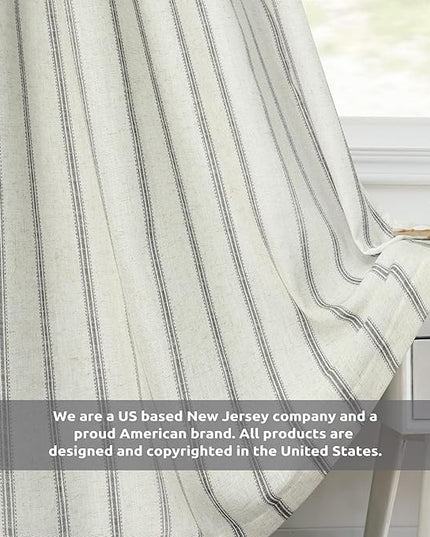 DriftAway Farmhouse Linen Blend Blackout Curtains 108 Inches Long for Bedroom Vertical Striped Printed Linen Curtains Thermal Insulated Lined Treatments for Living Room 2 Panels W52 x L108 Linen Grey