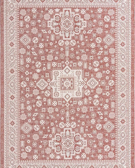 Rugs.com Outdoor Aztec Collection Rug – 10' x 14' Rust Red Flatweave Rug Perfect for Living Rooms, Large Dining Rooms, Open Floorplans