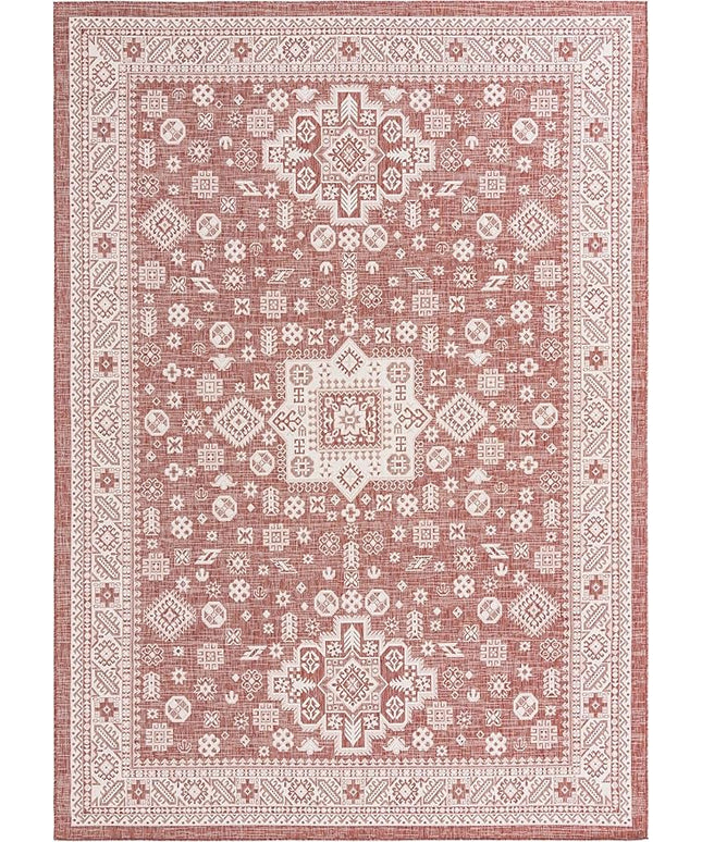 Rugs.com Outdoor Aztec Collection Rug – 10' x 14' Rust Red Flatweave Rug Perfect for Living Rooms, Large Dining Rooms, Open Floorplans