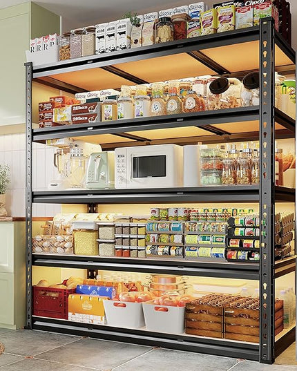REIBII 48" W Garage Shelving 3020LBS Storage Shelves 5 Tier Heavy Duty Shelving Adjustable Garage Shelves for Basement, Warehouse, Commercial, Easy Assemble, 48" W x 72" H x 24" D