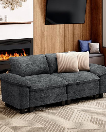87" Cloud Modular Sectional Loveseat, 2-Seater w/Deep Seat & Removable Arms, Plush Chenille for Small Living Room & Apartment - Cyan