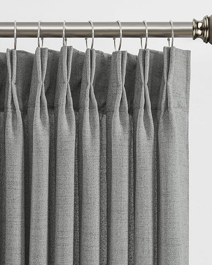 2 Panels Set Extra Long 144 Inch Curtains - Pinch Pleated with hooks Textured Linen Blend Semi Sheer Light Filtering Drapes for Large Windows Living Room Dining Office, Grey, 42" Wide by 144" Long